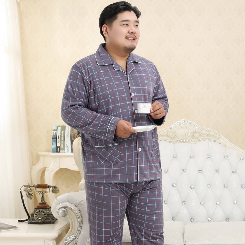 Heren katoenen pyjama's plus size dikke set geruite losse stijl comfortabel gezellig lounge homewear nachthemd nachtkleding pyjama 3xl-5xl