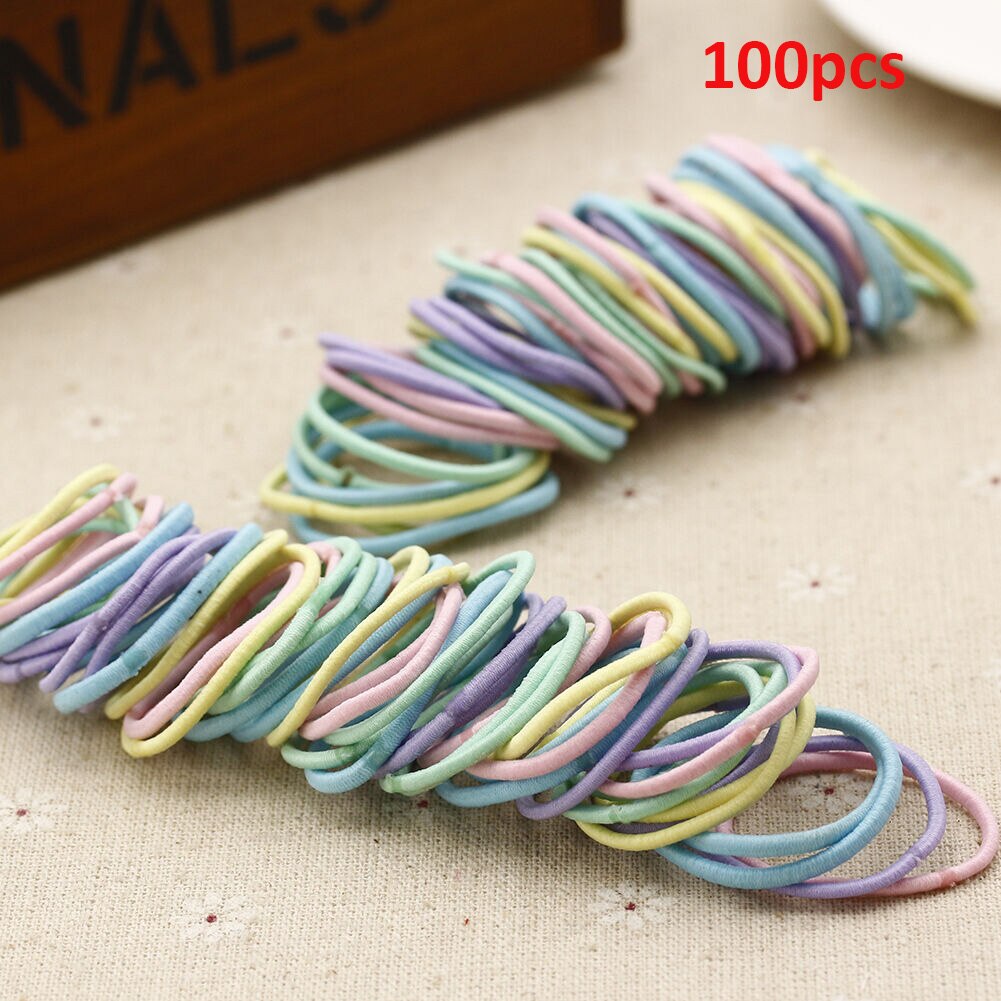 50/100Pcs Colorful Nylon Rubber Bands Elastic Hairbands for Girls Kids Scrunchie Elastic Ponytail Holder Hair Ties Accessories: Light Mix 100pc