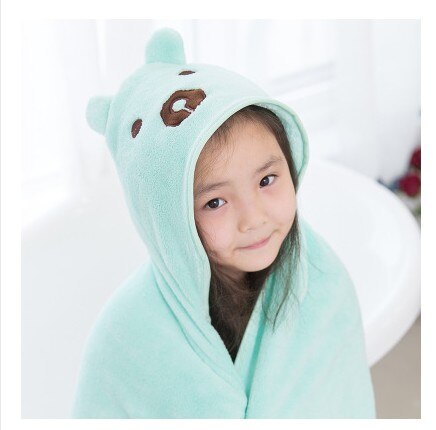 Capa de animales de dibujos animados para niños, Toalla de baño de bebé, manta de bebé, toalla de playa, capa de baño de bebé: Cyan bear