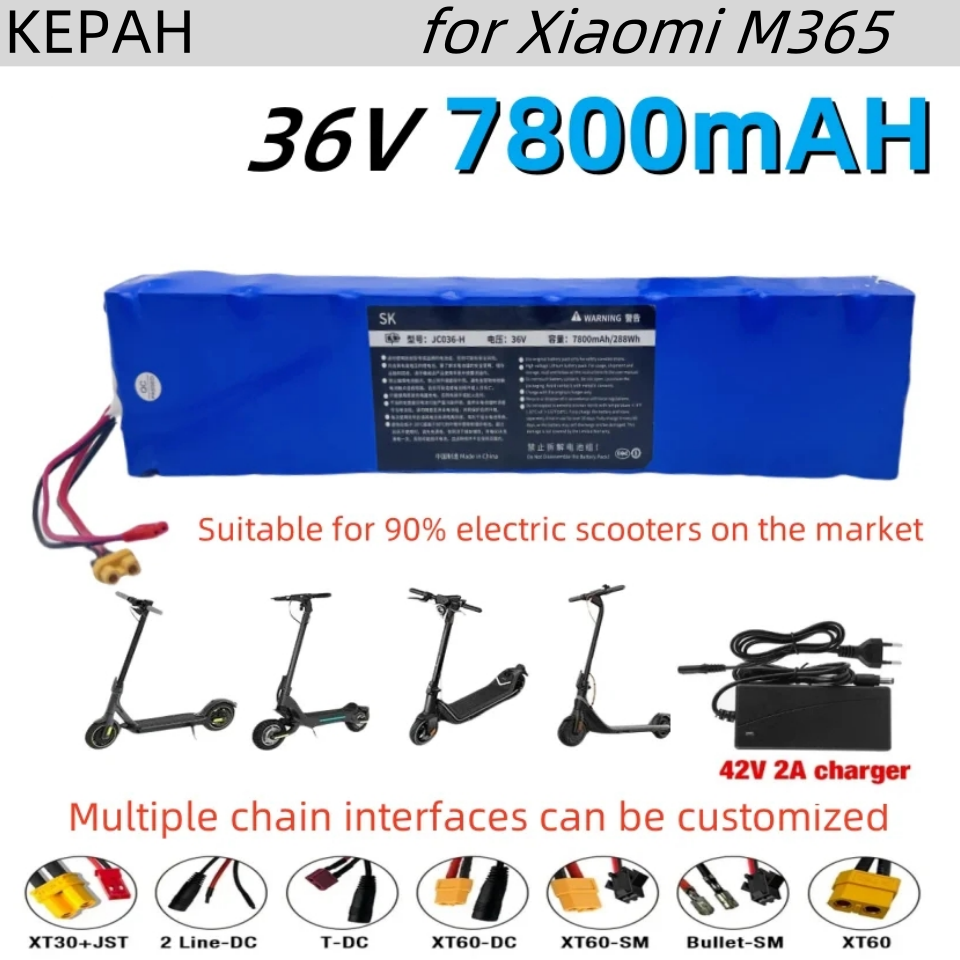 10S3P 36 V 7800 mAh 36 V Lithium-Akku 18650 Lithium-Akku geeignet für Xiaomi M365 Elektroroller-Akku + 42 V Ladegerät