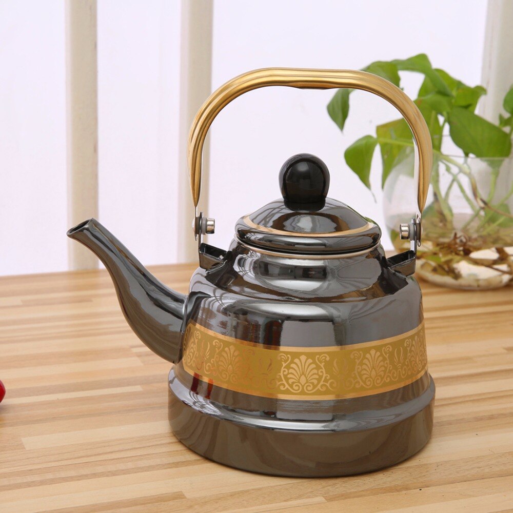 1.1, 1.7, 2.5L Golden Zwart Emaille Pot Traditionele Chinese Bell Vormige Pot Verdikte Water Ketel Elektromagnetische Oven Gas Pot