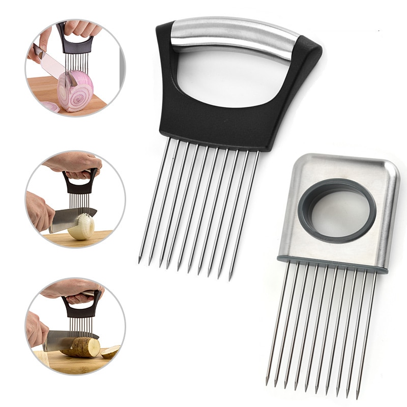 Onion Fork Slicer Stainless Steel Loose Meat Needle Tomato Potato Vegetables Fruit Cutter Safe Aid Tool Kitchen Gadgets