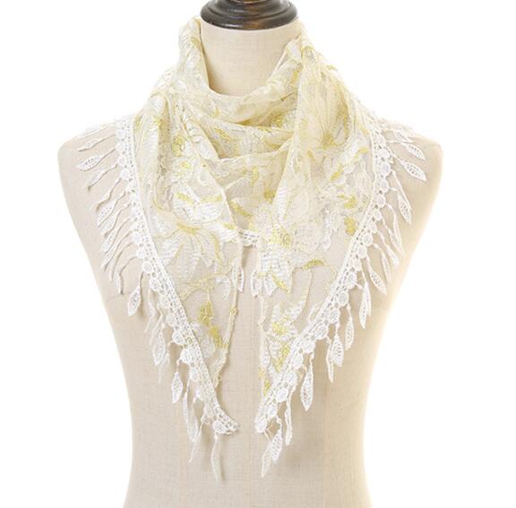 Lenço triangular de renda, cachecol feminino da moda floral para verão, tassel de praia, lenços de seda chiffon, pashmina, pedão, foulard, hijab: COLOR 4