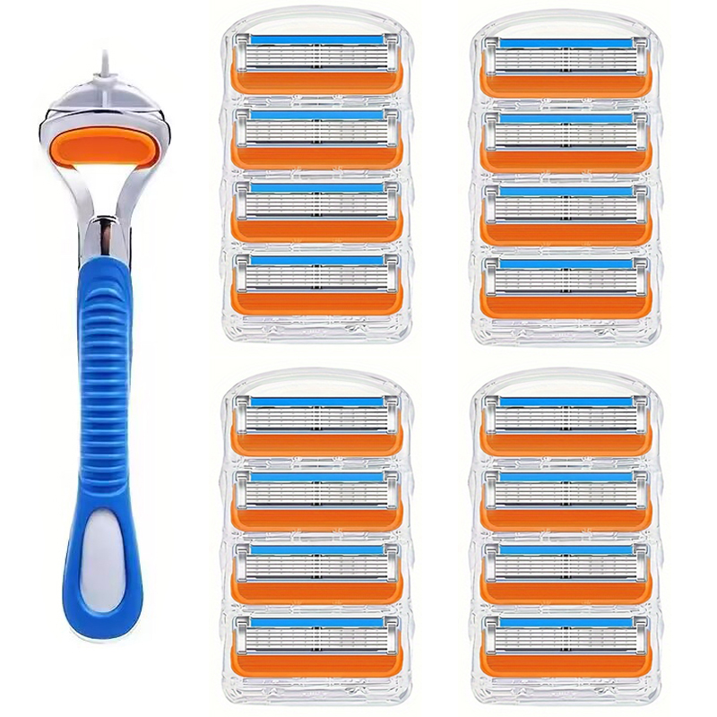 4/8 stuks handmatig scheermes voor mannen, vijf lagen mesjes, zonder meshouder, roestvrijstalen scheermesjes, geen huidbeschadiging, ouderwets scheermes: Rood