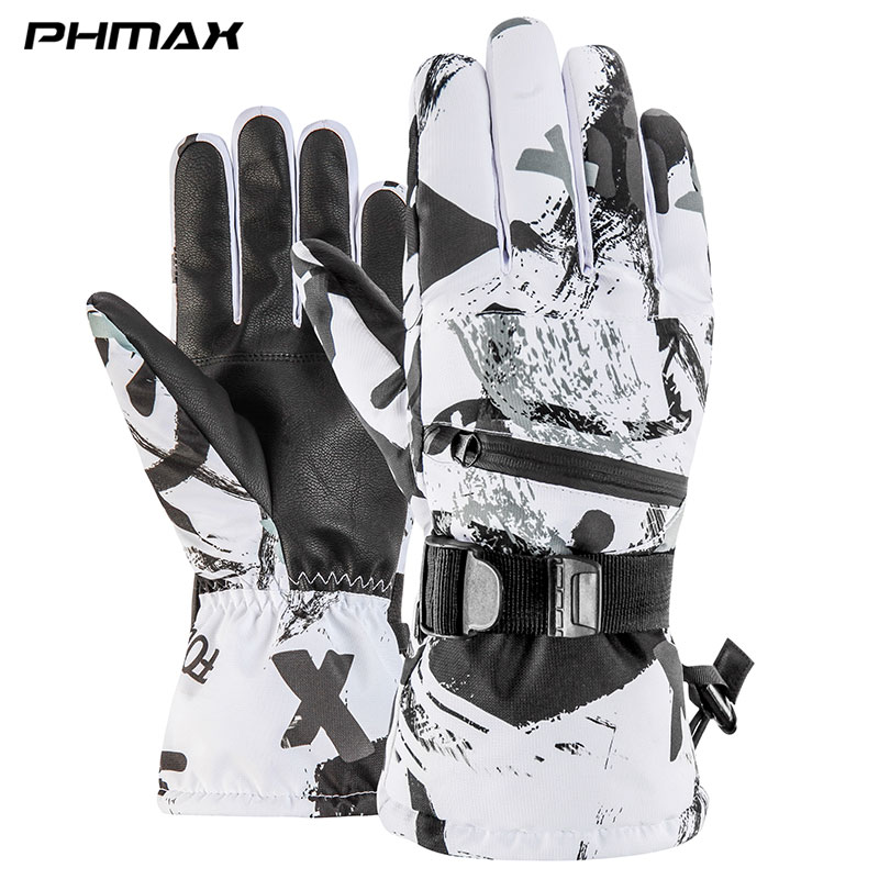 Phmax luvas de esqui dos homens inverno à prova de vento luvas de snowboard feminino lã térmica mais quente luvas de patinação tela sensível ao toque à prova dwaterproof água