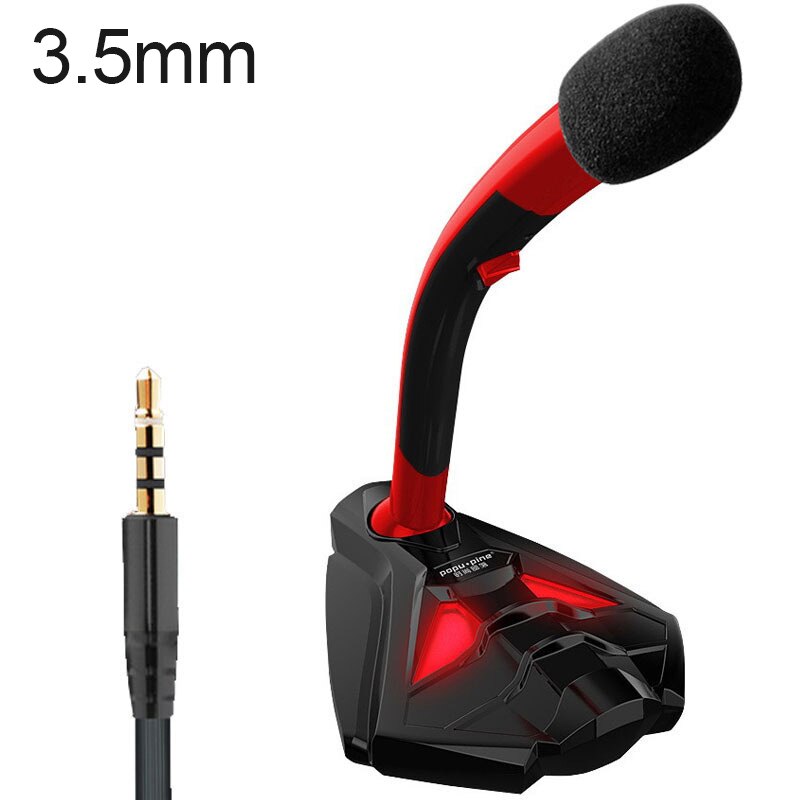 Computer Wire Microphone Desktop Omnidirectional Condenser PC Laptop Microphone for Gaming Live C66: black red