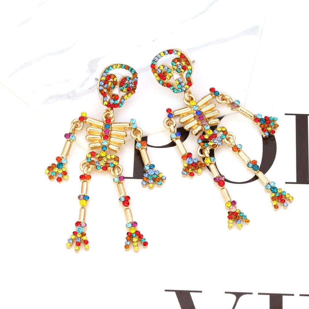 Europäischen und Amerikanischen Kreative Übertrieben Schädel Skelett Ohrringe Legierung Farbe Diamant Humanoiden Ohrringe Frauen