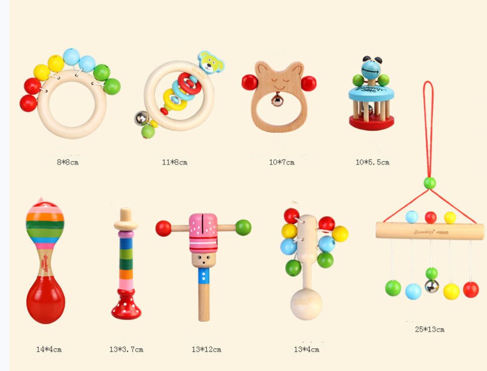 Baby Rammelaar Natuurlijke Veilige Materialen Houten Kleurrijke Rammelaar Hand Rammelaar Houten Tand Speelgoed Baby Bijtring Baby Cadeau Speelgoed