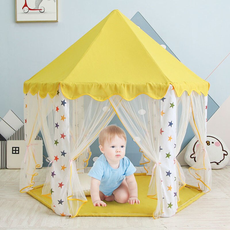 Baby Speelgoed Tent Draagbare Vouwen Prins Prinses Tent Kasteel Speelhuis Kid Outdoor Geel Tent Meisjes