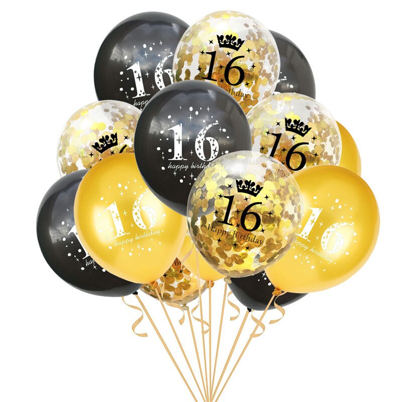 15 stk blandet guld konfetti balloner nummer 16 18 30 40 50 60 70 80 90 år fødselsdagsfest digital ballon latex globos: 16