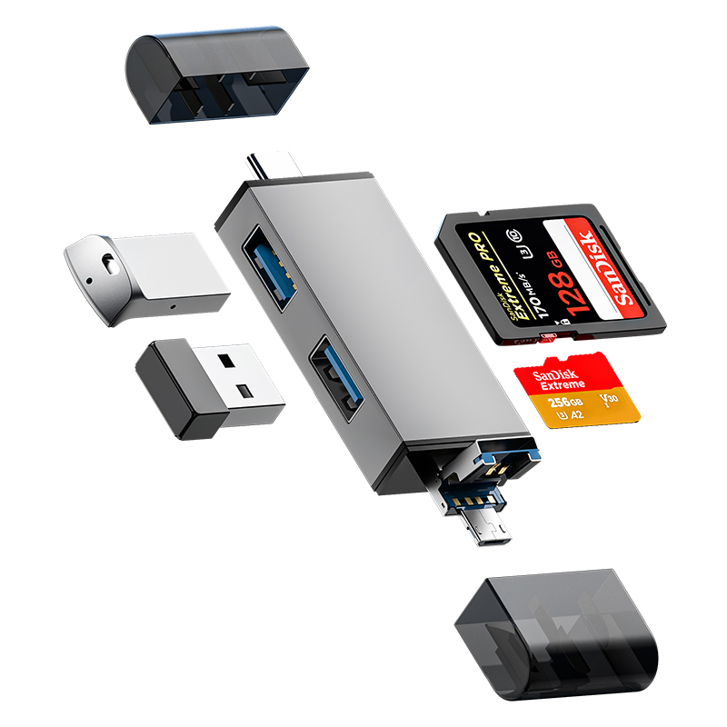 6 In 1 Multifunction Usb 3.0 Card Reader U Disk Type C/Micro Usb/Tf/Sd Flash Drive Memory Card Reading Adapter Phone Accessories: WHITE