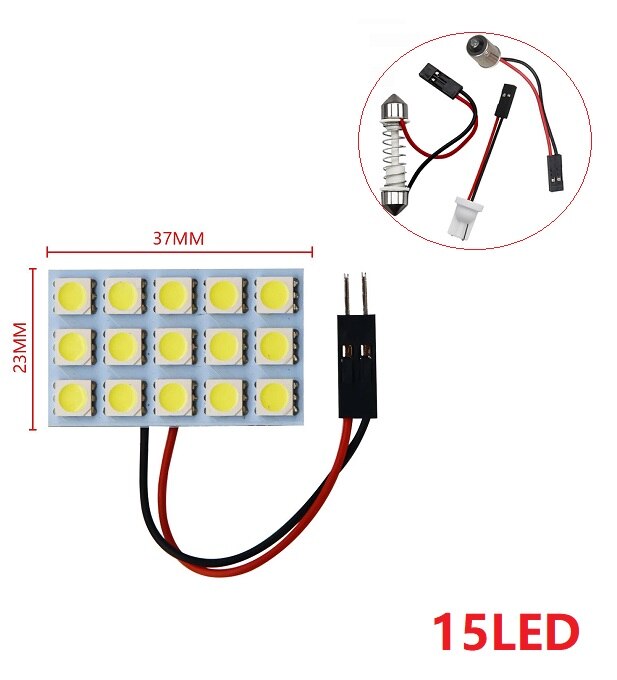 6 9 12 15 24 SMD 5050 LED Auto Panel de luz lectura bombilla tipo cúpula Interior del coche techo mapa lámpara T10 W5W C5W C10W Festoon 3 Base adaptadora: Azul