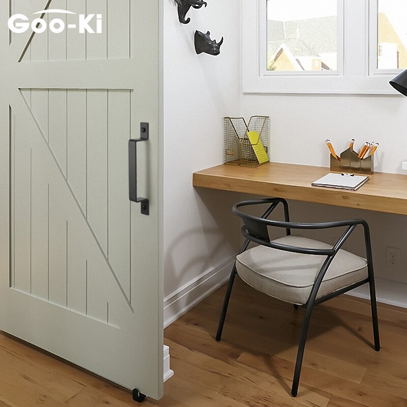 Goo-Ki Carbon Steel Barn Door Handle Sliding Door Handle Modern Wooden Door Handle Pull and Flush Sliding Barn Door Handle Set
