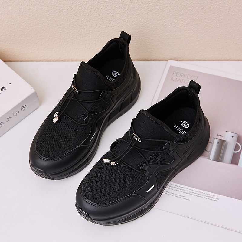 Bolsa de viagem Mulheres Balançar Sapatos de Sola Grossa Sapatos Pretos Cunhas Sneaker Altura Crescente Tênis de Tonificação da Mulher Ao Ar Livre Sapatos de Caminhada
