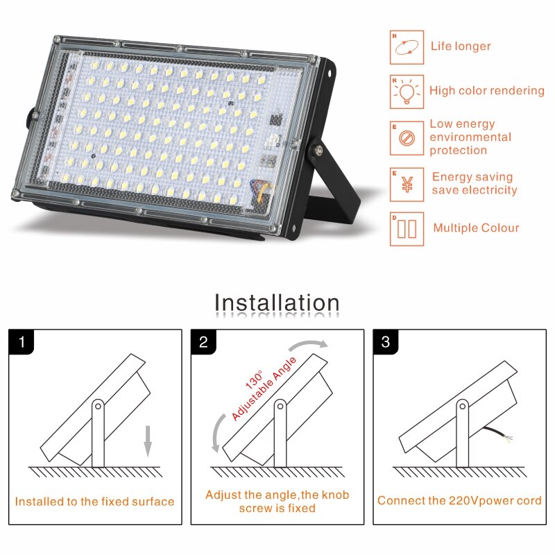 Led spotlight  ac220v utomhus strålkastare spotlight  ip65 vattentät 30w 50w 100w led gatlykta landskapsljus