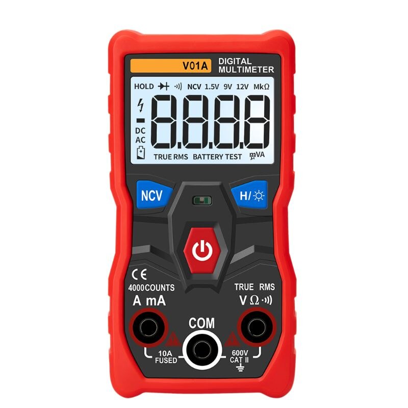 V01A Digitale Multimeter Auto Range True Rms Ncv Data Hold Backlight Zaklamp Y5GD: Rood