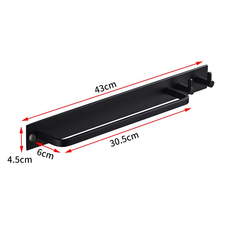 Handdoekrekken voor in de badkamer met haak, zwart, aan de muur gemonteerd, schroefloze installatie, slaapkamer, woonkamer, plankorganizer, rij haak