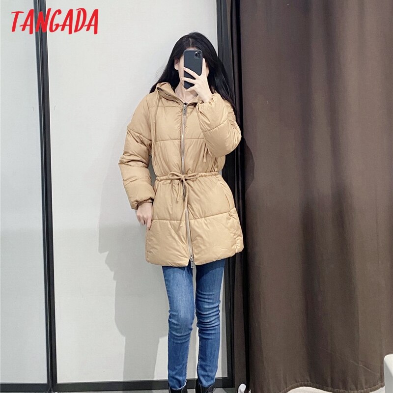 Tangada-cagoule surdimensionnée pour femmes kaki, fermeture éclair, capuche surdimensionnée, et épais, , QN72, Long manteau d'extérieur
