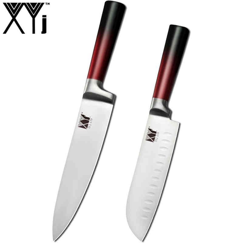 Xyj 9 stk rustfritt stål kniver sett kjøkken saks slipeverktøy bar kokk brød santoku skjæringe verktøy skrelle kniv: 2 stk sett