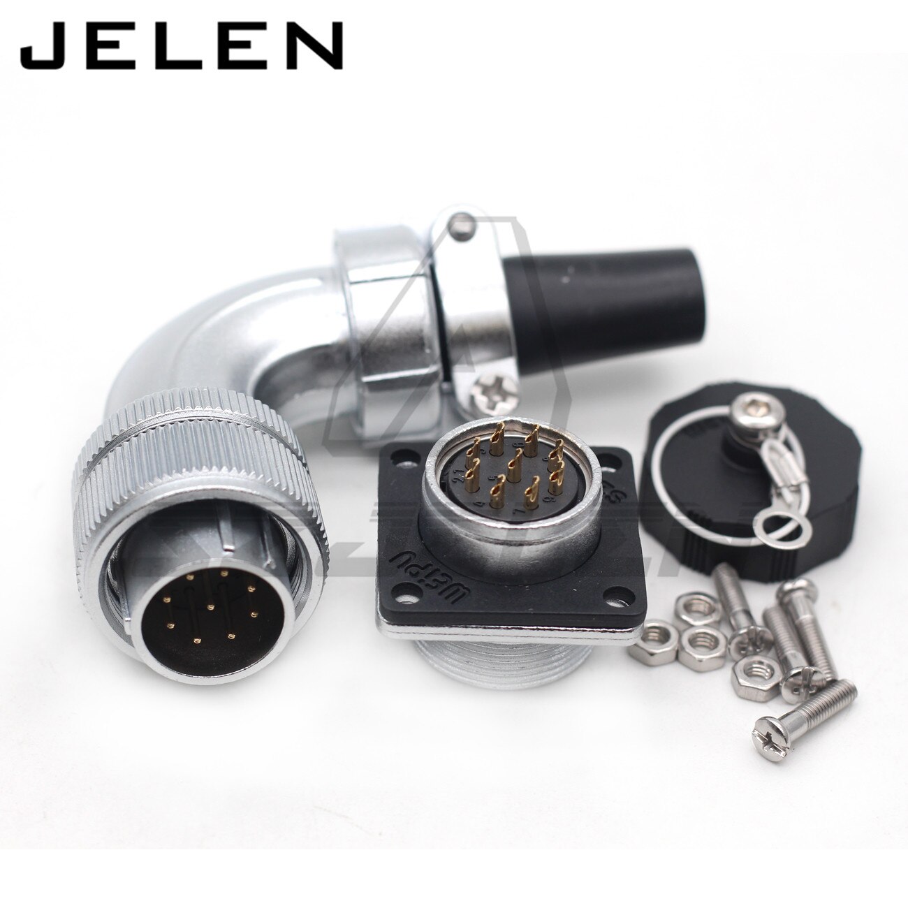 WEIPU WS20 serie 2 3 4 5 7 9 10 12 pin Right angle elbow plug socket connector, Metal waterproof connector IP67: 9 pin