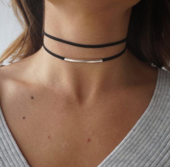 2019 nowych moda robić gięcia rur aksamitny choker naszyjnik podwójna warstwa styl za chwilę obrotowy czarne krótkie skórzane naszyjnik z amuletem górnik Femme