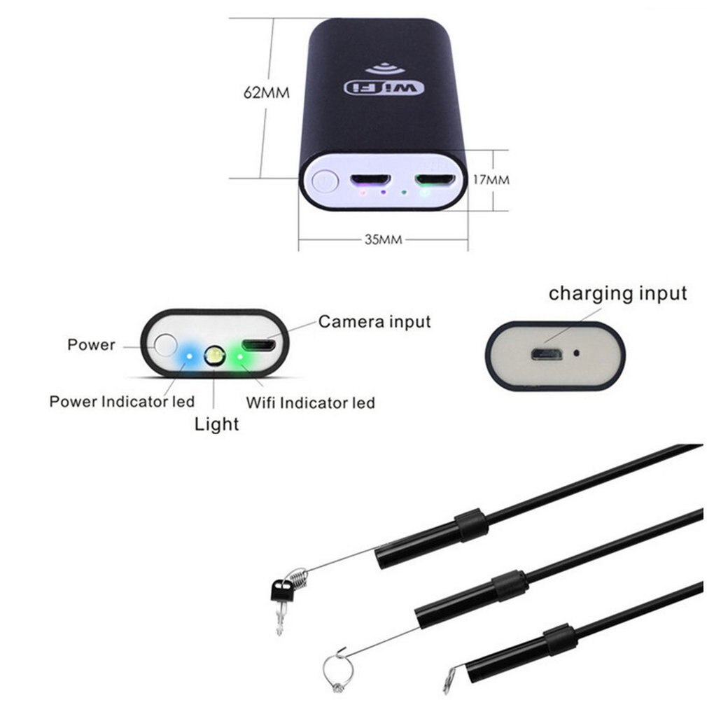 Waterproof WiFi Mobile Phone Endoscope 8mm 8 LED Handheld Borescope Digital Inspektion Camera With USB Adapter