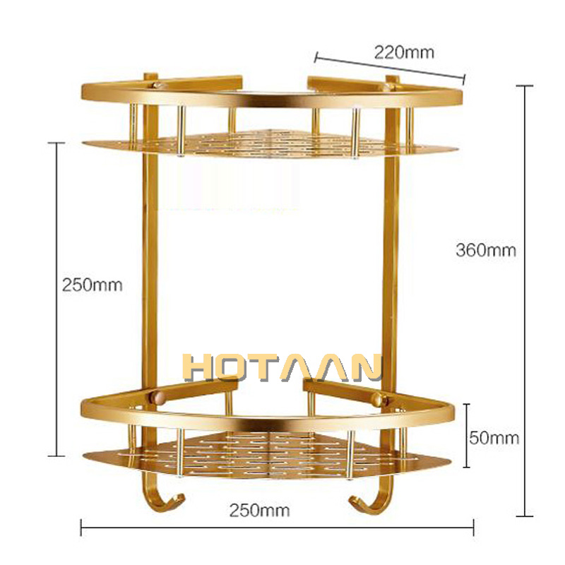 Wand Montiert Gold Farbe aluminium Badezimmer Dusche shampoo Regal Korb Halter Doppel Schicht YT-7026