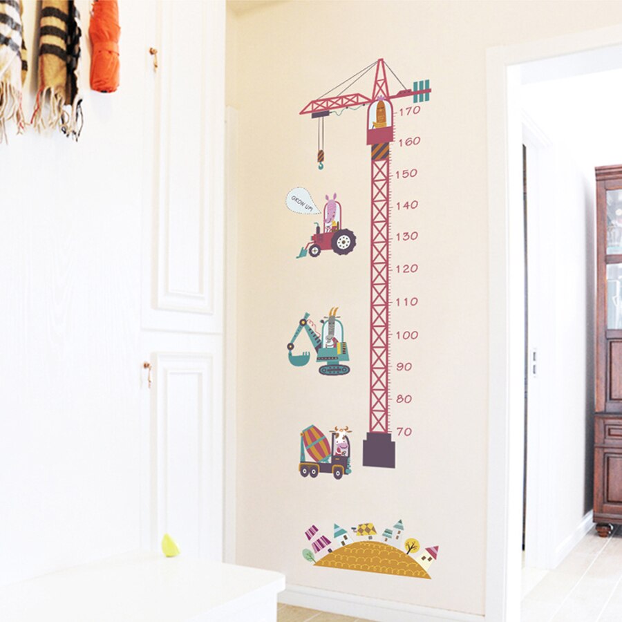 Cartoon Tower Crane Growth Chart Sticker Animal Height Chart Wall Sticker Nursery Decor DIY Art Poster