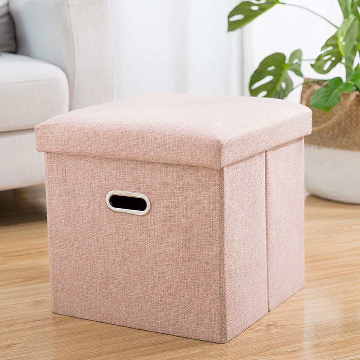 Household Portable Foldable Fabric Storage Stool Box Bench Small Sofa Multifunction Kid Chair Living Room Foot Stool 31x31x31cm: Pink