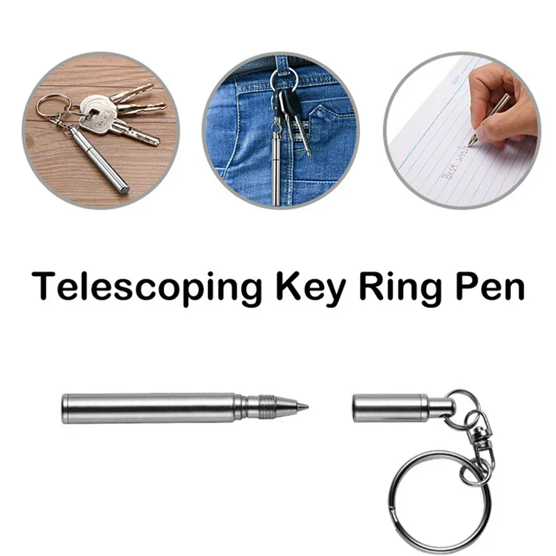 Kugelschreiber Schlüsselanhänger Multifunktionaler Mini-Schlüsselanhänger aus Metall Edelstahl Teleskopstift Schlüsselanhänger Teleskopstift Werkzeug