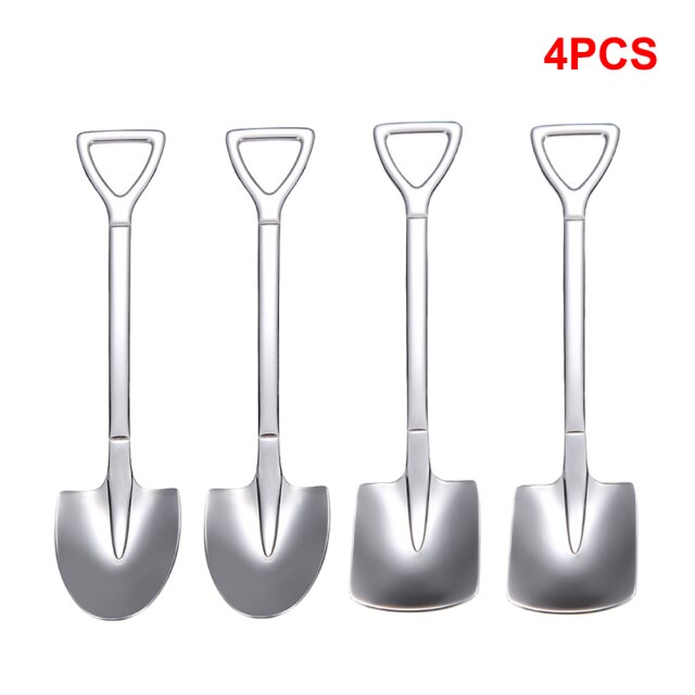 4Pcs Schop Vorm Lepel 304 Rvs Retro Koffie Lepel Ijs Lepel Creatieve Thee Lepel Mode Servies: 01