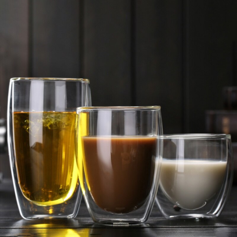 Dubbele Muur Handgemaakte Glas Hittebestendig Koffie Drinken Cup Geïsoleerde Clear Glas Drinkware