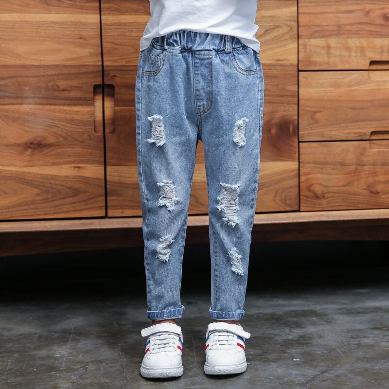 Girls Hole Jeans Baby Kids Solid Denim Pants for Baby Kids Clothes Straight Girls Trousers for 6 8 10 12 Years Vestidos: 9