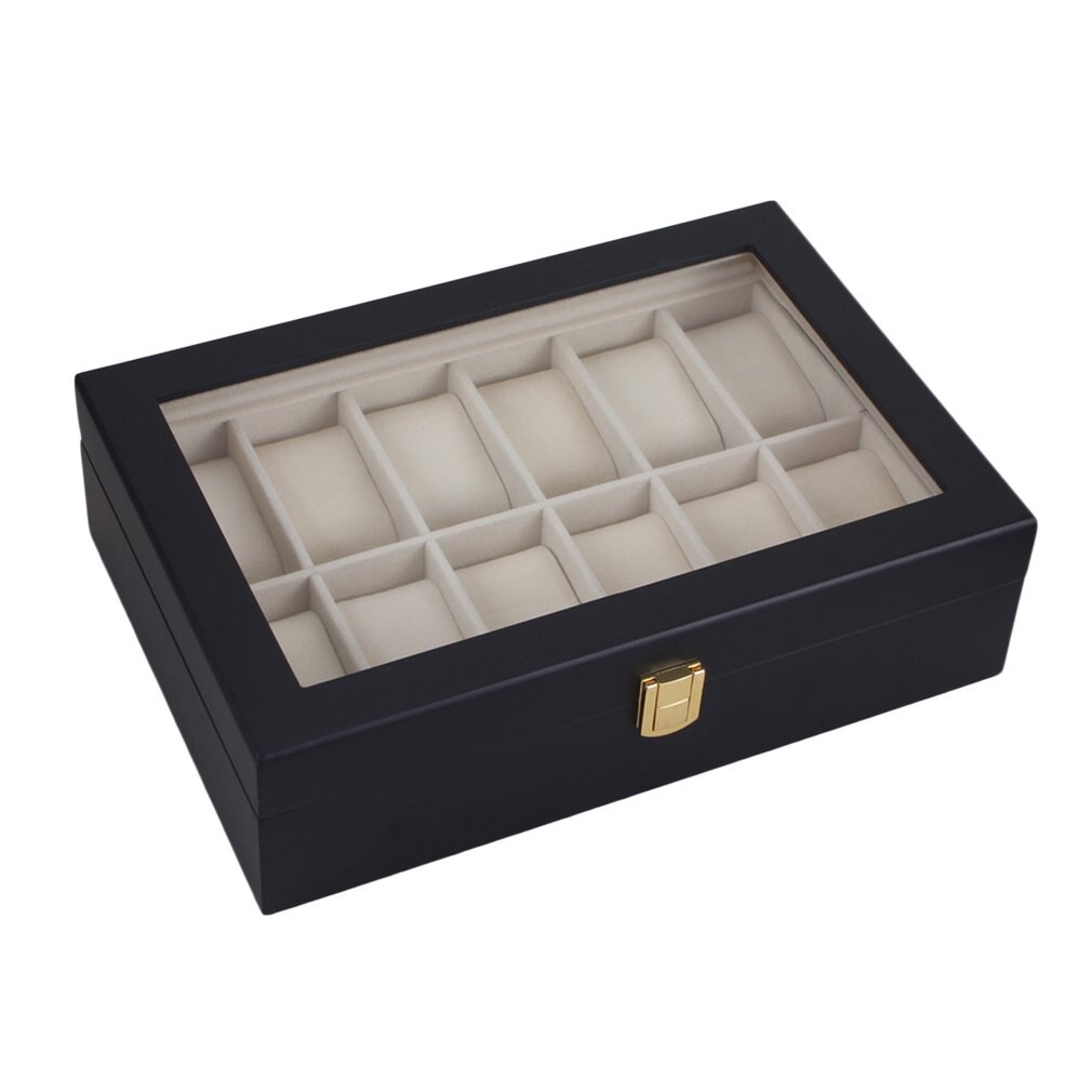 12 Grids Balck Wooden Watch Box Storage Organizer Case Saat Kutusu Watch Jewelry Boxes Watch Holder