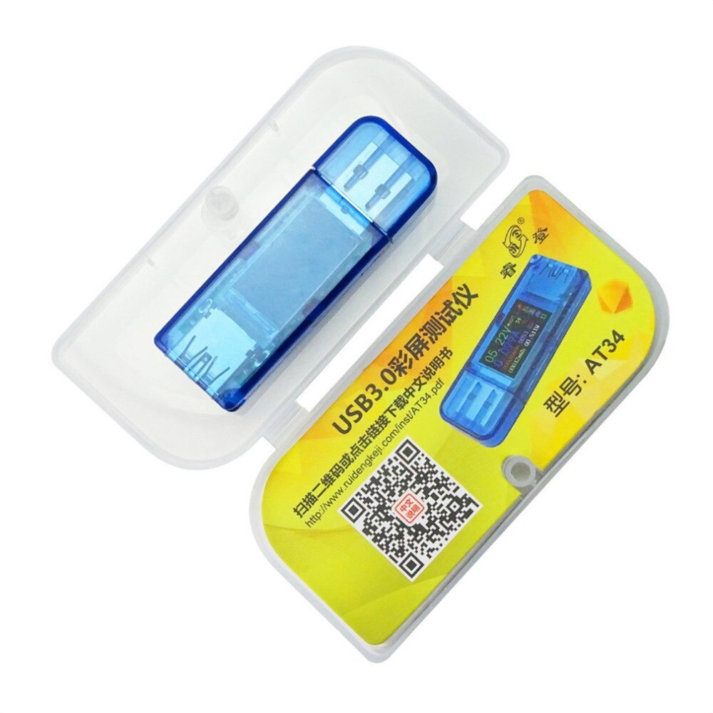 AT34 USB3.0 IPS HD USB Tester Voltage Current Capacity Energy Power Equivalent Impedance Temperature Tester 30V 4A