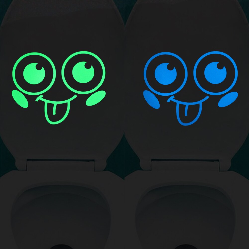 Sticking Tongue Out Smile Face Luminous Sticker Cartoon Glowing Bathroom Sticker Funny Toilet Sticker Wall Cabinet Laptop Decals