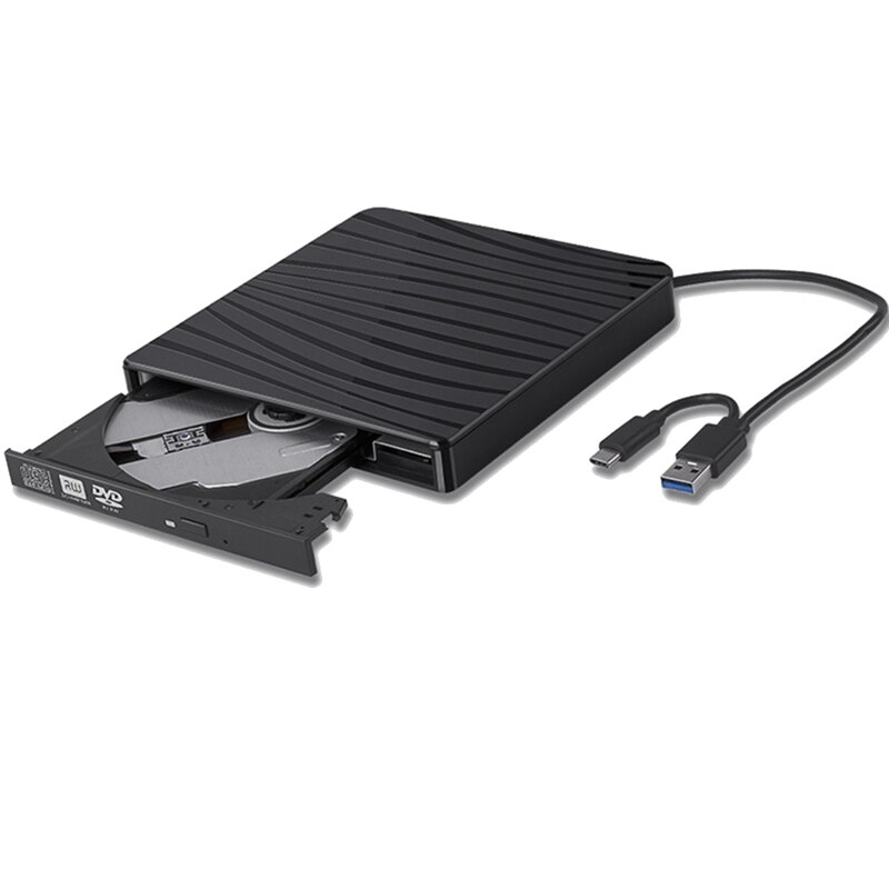 External CD DVD Drive, USB 3.0 USB-C CD RW Reader Rewriter with SD TF Card Reader &amp; USB-Stick Port for Laptop Desktop Pc