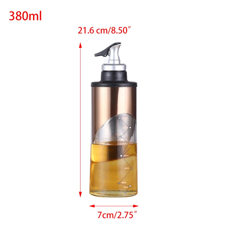 380/650ml Glass Oil Bottle Cooking Seasoning Sauce Storage Bottle Olive Oil Vinegar Dispenser Pouring Spouts Kitchen Accessories: 380ml-Gold