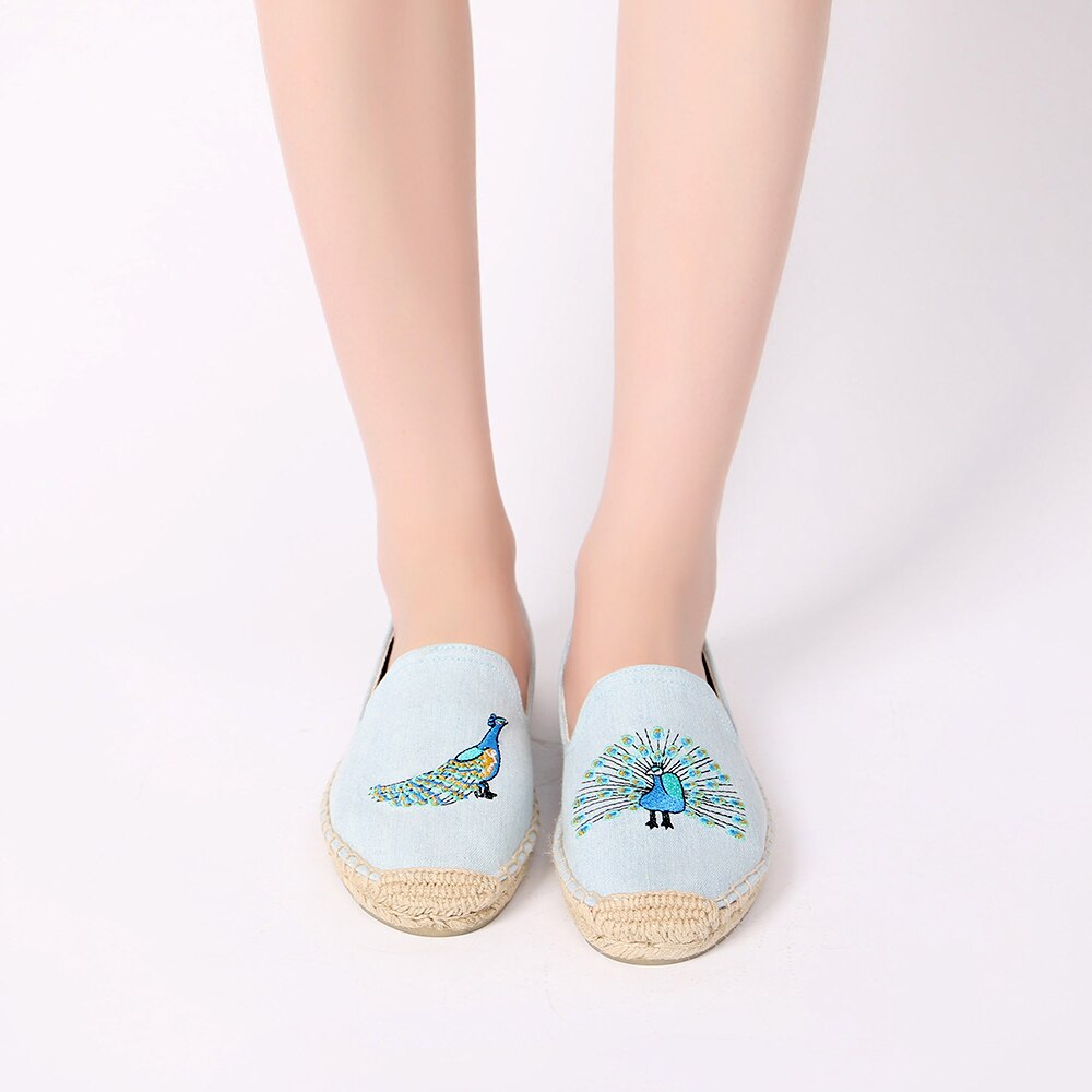 MInmclas Pauw Borduurwerk Comfortabele Slippers Womens Casual Espadrilles Schoenen Ademende Vlas Hennep Canvas voor Meisje Schoenen