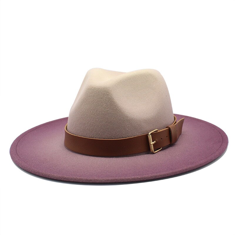 Sombrero Fedora de lana para mujer, gorro de Jazz de color caqui, informal, nacional, de ala grande, clásico, Vintage, de fieltro,: purple