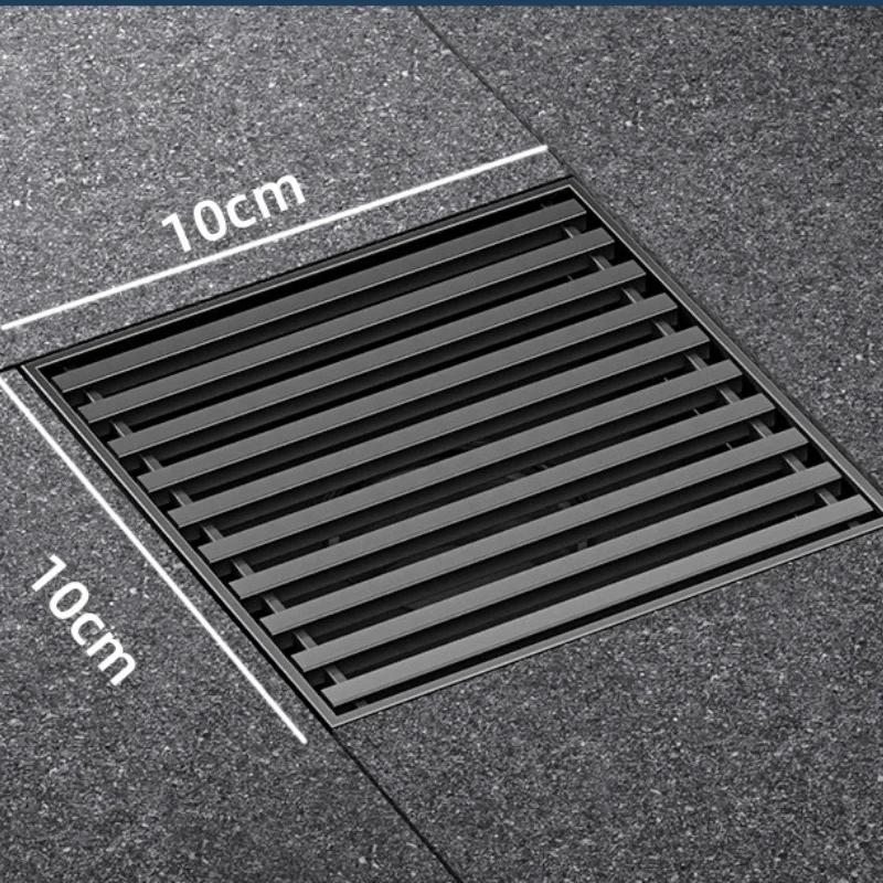 Large Floor Drain 304 Stainless Steel 12/15/20cm Square Linear Bathroom Floor Drains Outdoor Courtyard Large Diameter Drain: black