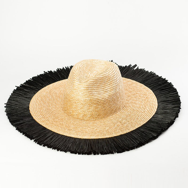 Klassisk frynset hvede stråhat bred rand hat hat strand hat kvinder solhat udendørs sommer kanucky derby hat