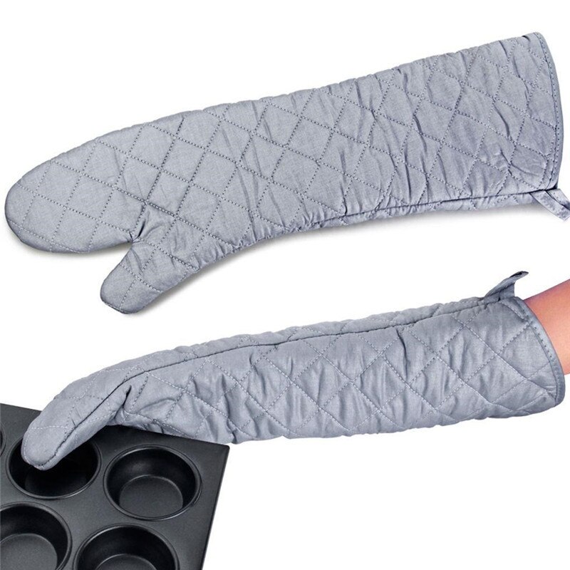 58cm Oven Gloves Long Oven Mitt Kitchen Glove BBQ Heat-resistant Cotton Cooking Barbecue Baking Tools Kitchen Accessories: 2pcs 58cm