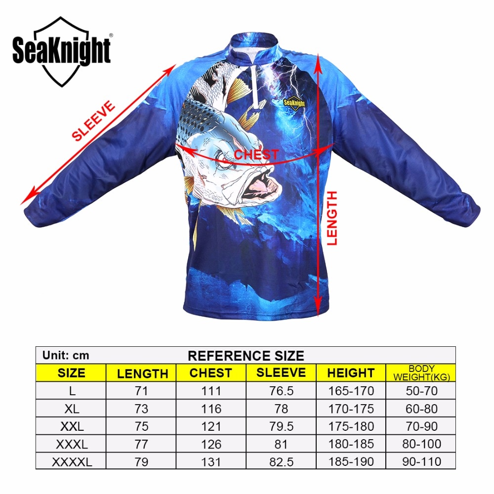Seaknight Vissen Kleding SK004 Lange Mouwen L Xl Xxl Xxxl Xxxxl Zomer Sneldrogende Ademend Anti-Uv Zon Bescherming T shirt