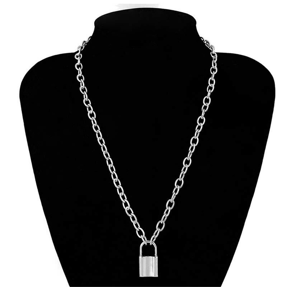 1pc Punk bijoux or argent couleur cadenas pendentif collier en acier inoxydable Rolo câble chaîne collier