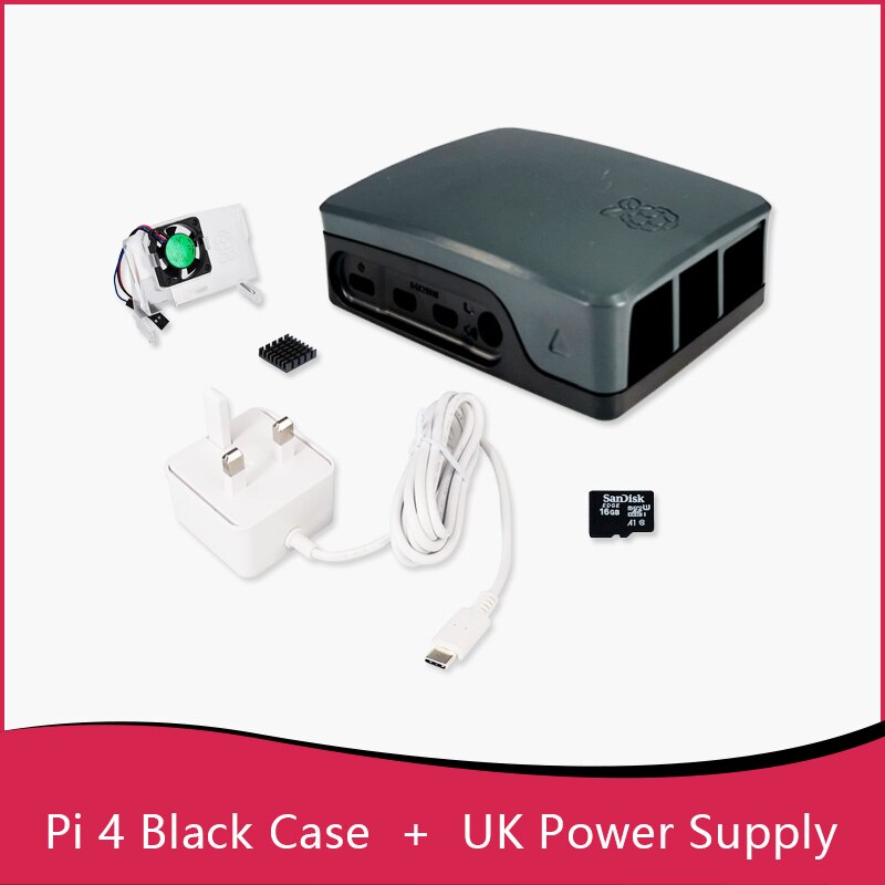 Oficial raspberry pi 4 caso raspberry pi 4 ventilador 15.3w USB-C fonte de alimentação da ue/eua/reino unido plug: CASE BLK-FAN-UK PS