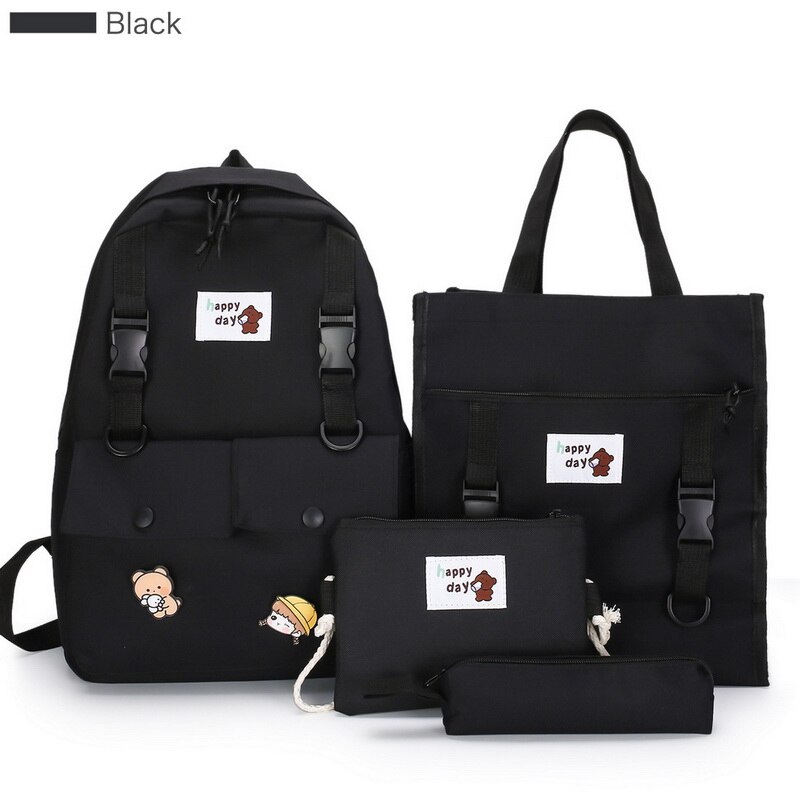 5 Stuks Set Hoge Schooltassen Voor Tienermeisjes Canvas Rugzak Vrouwen Bookbags Tiener Student Schooltas Bolsas Escolar: A