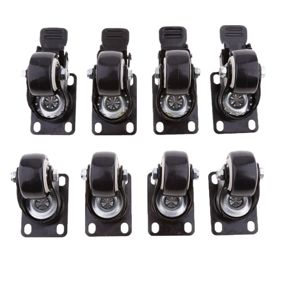 8PC Heavy Duty Swivel Casters Wheels Castor Roller Bearing Wheel Brake Black