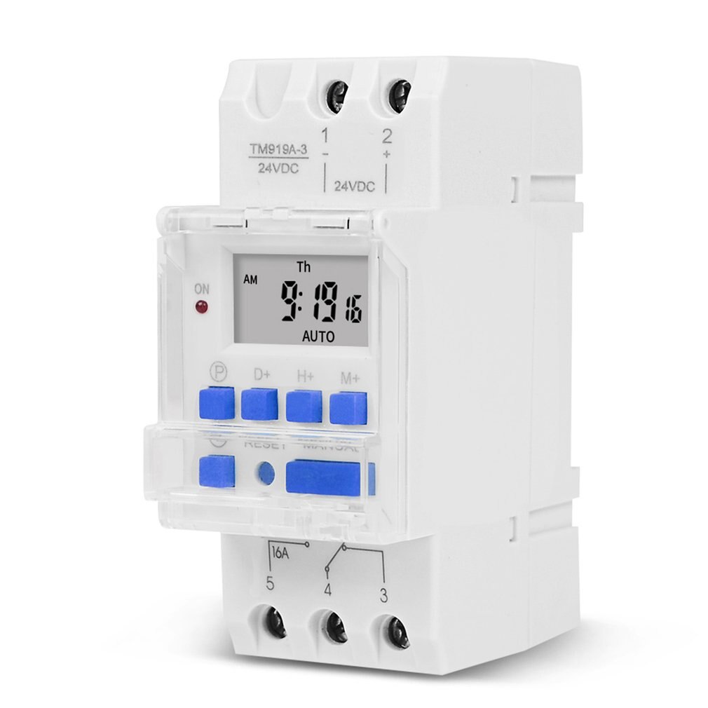 16A DIN RAIL Mount Electronic 7 Days Programmable Digital Industrial Time Switch Relay Timer Control: 24V DC  AC blue