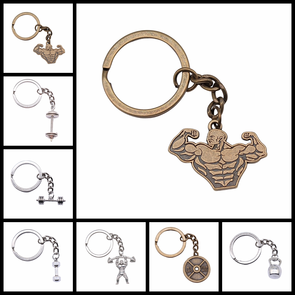 Fitness Weightlifting Weight Film Pendant Keyring Women Men Keychain DIY Metal Holder Chain Party